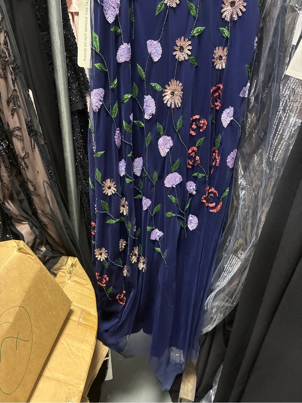 Adrianna Papell Navy Floral Sequin One Shoulder Gown Size 6 NWT GALA MOB Formal - Picture 11 of 15